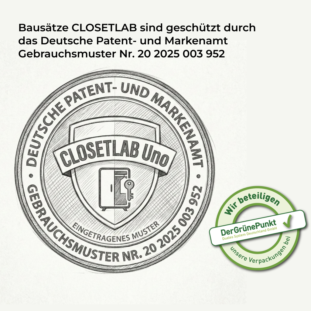 Investieren Sie in rechtssichere Innovation. Der CLOSETLAB Uno ist offiziell als Gebrauchsmuster geschützt, Qualität und die Sicherheit für Ihren Indoor-Garten