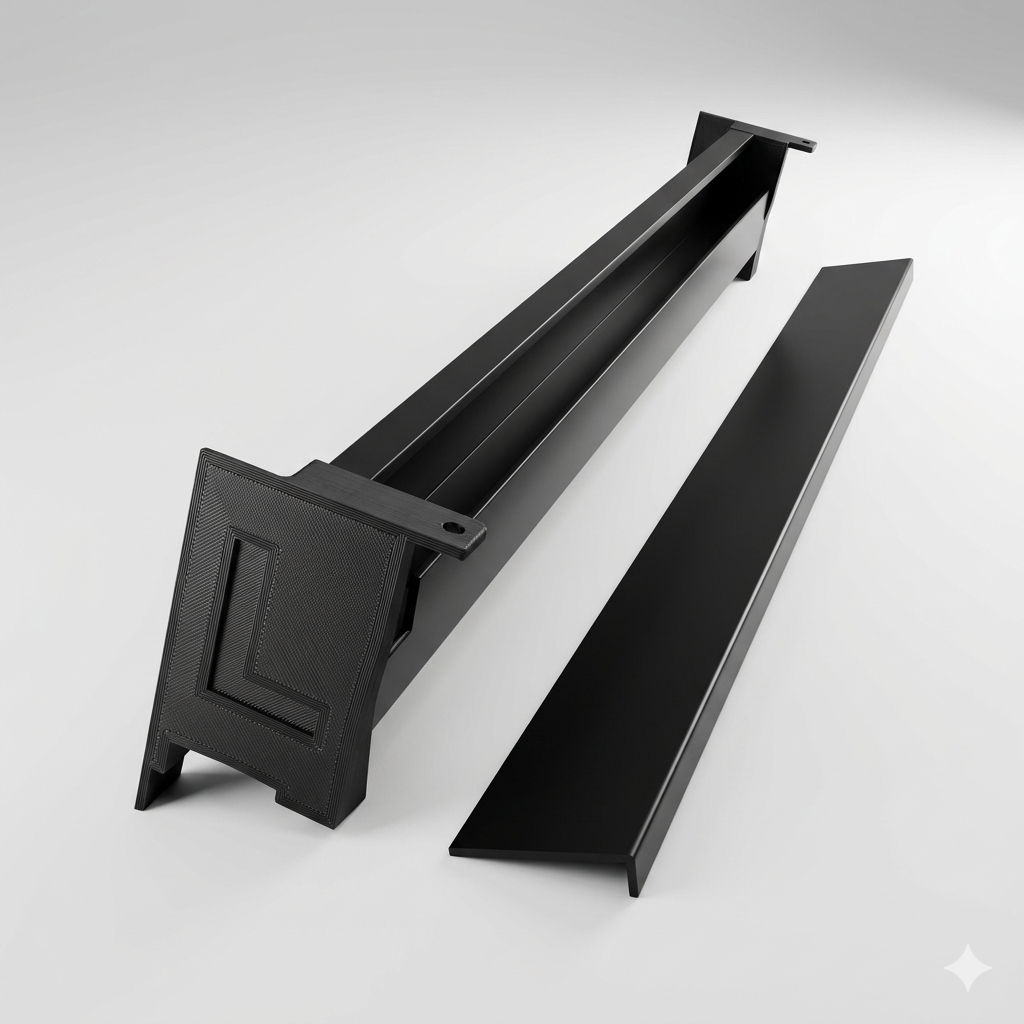 Perfektionieren Sie das Stealth-Design Ihres Indoor-Gartens. Die maßgefertigte, 3D-gedruckte Profil-Halterung für die linke Seite ist ein essenzieller Bestandteil des CLOSETLAB Uno Systems, um ein absolut lichtdichtes Lichtlabyrinth zu gewährleisten. Verlassen Sie sich auf smarte Ingenieurskunst für maximale Diskretion in Ihrem Zuhause